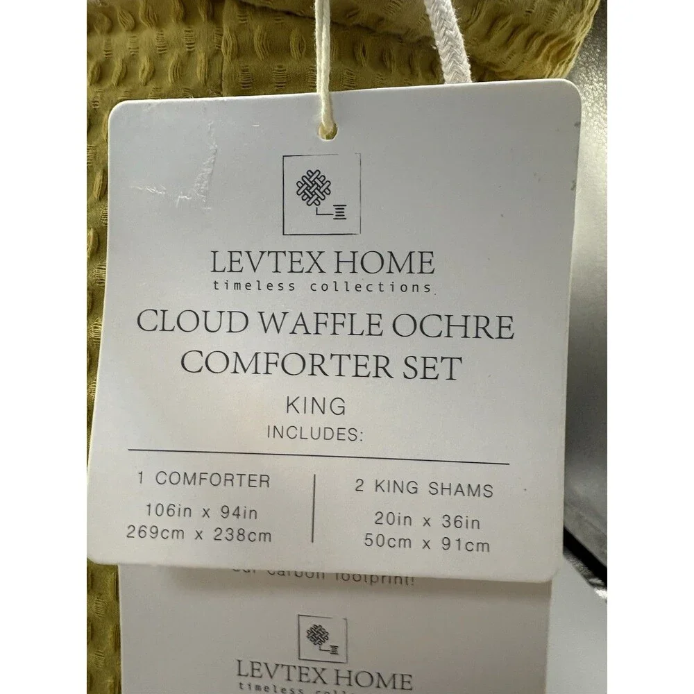 KING 3Pieces Levtex Home Cloud Waffle Ochre Comforter Set 3 PC